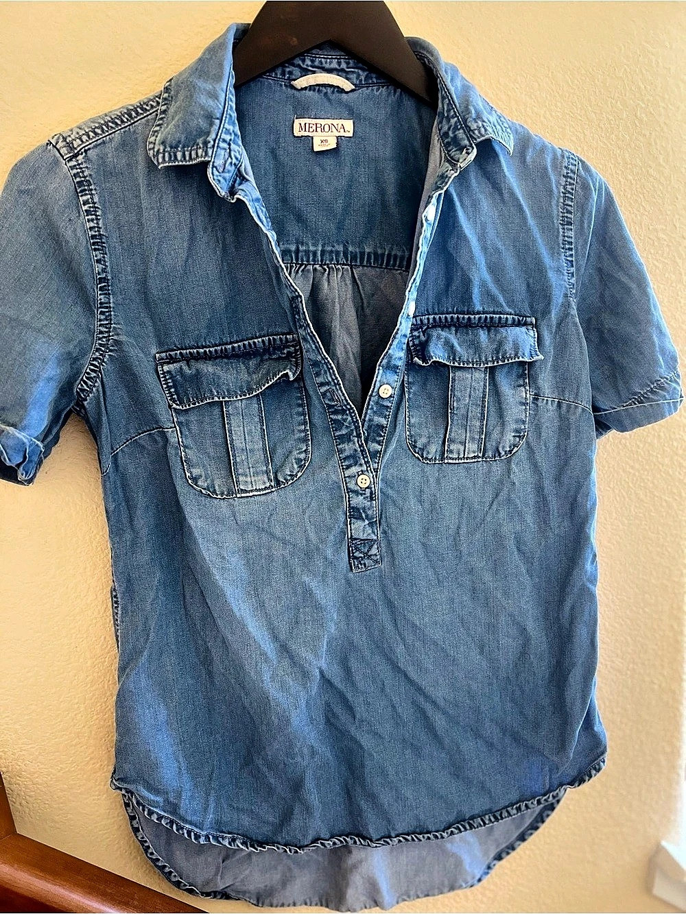 Merona Lyocell Denim Short Sleeve Shirt Size XS